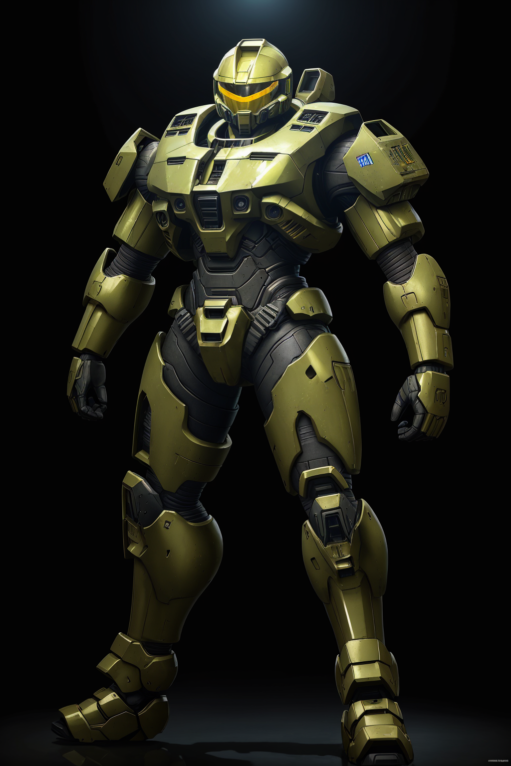 03027-2535637845-4K, Masterpiece, highres, absurdres, _edgHalo, solo, standing, full body, yellow eyes, armor, no humans, glowing, robot, black b.png